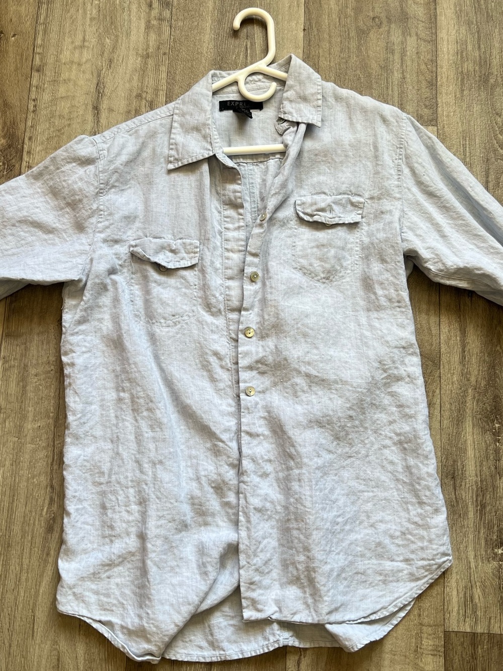 EXPRESS Light Blue 100% Linen Utility Button Up Shirt Pocket Top M